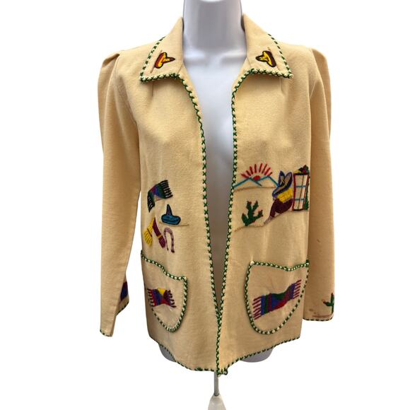 Lopez Jackets & Blazers - 🧥 Vintage Lopez M Wool Jacket Cream Southwestern Embroidered Western Boho Coat